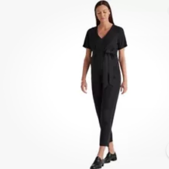 Quince Maternity Tencel Stretch Black Jumpsuit Sz M #37 - Picture 7 of 7